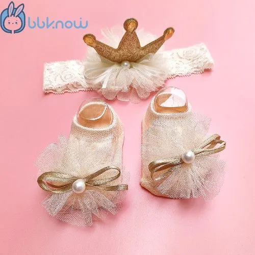 Baby girl headband and sock set, princess set for your little one, home and outing festival outfit set, baby birth gift box, 2025 year popular baby girl socks, Crown accessories