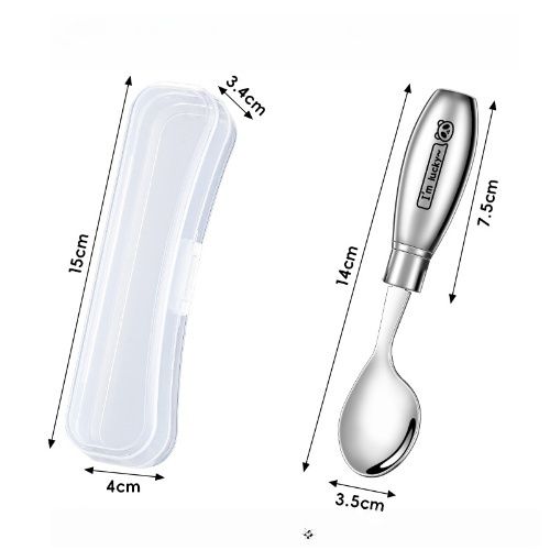 Baby & kids solid feeding, 304 stainless stell tableware, spoon/fork sets with pattern for your little ones, Portable feeding kit for home and travel