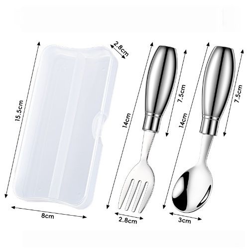 Baby & kids solid feeding, 304 stainless stell tableware, spoon/fork sets with pattern for your little ones, Portable feeding kit for home and travel