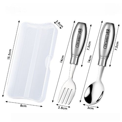 Baby & kids solid feeding, 304 stainless stell tableware, spoon/fork sets with pattern for your little ones, Portable feeding kit for home and travel