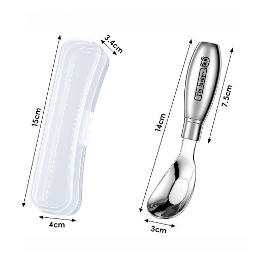 Baby & kids solid feeding, 304 stainless stell tableware, spoon/fork sets with pattern for your little ones, Portable feeding kit for home and travel