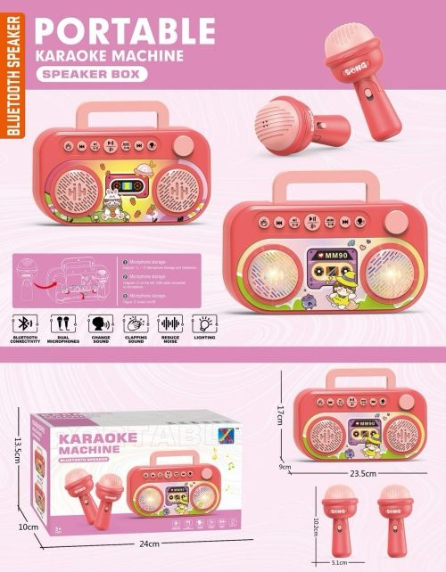 Kids Karaoke Machine with Dual Microphones, Bluetooth & Cool LED Lights - Portable Singing Speaker