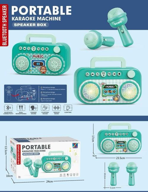 Kids Karaoke Machine with Dual Microphones, Bluetooth & Cool LED Lights - Portable Singing Speaker