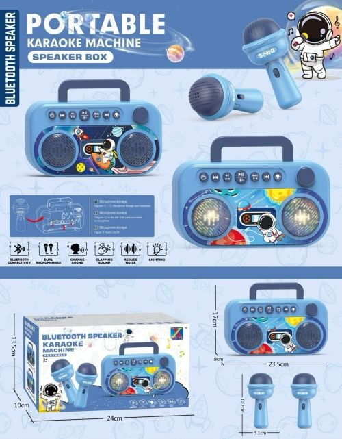 Kids Karaoke Machine with Dual Microphones, Bluetooth & Cool LED Lights - Portable Singing Speaker