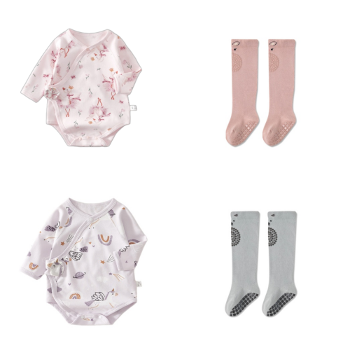 Baby Soft Cotton Bodysuit & Anti-Slip Knee Socks Set - Breathable for Summer & Air-Conditioned Rooms | Unisex Newborn Outfit