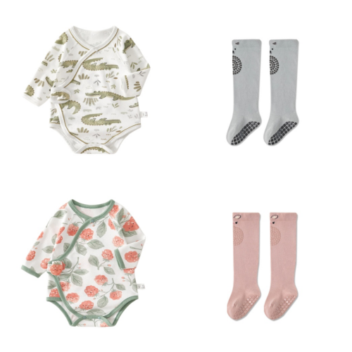 Baby Soft Cotton Bodysuit & Anti-Slip Knee Socks Set - Breathable for Summer & Air-Conditioned Rooms | Unisex Newborn Outfit