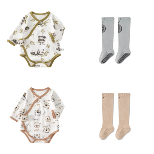 Baby Soft Cotton Bodysuit & Anti-Slip Knee Socks Set - Breathable for Summer & Air-Conditioned Rooms | Unisex Newborn Outfit