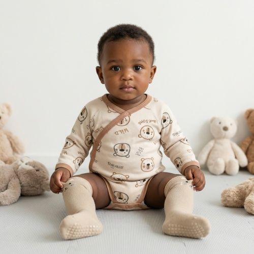 Baby Soft Cotton Bodysuit & Anti-Slip Knee Socks Set - Breathable for Summer & Air-Conditioned Rooms | Unisex Newborn Outfit