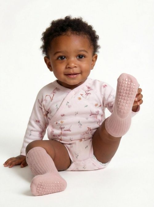 Baby Soft Cotton Bodysuit & Anti-Slip Knee Socks Set - Breathable for Summer & Air-Conditioned Rooms | Unisex Newborn Outfit