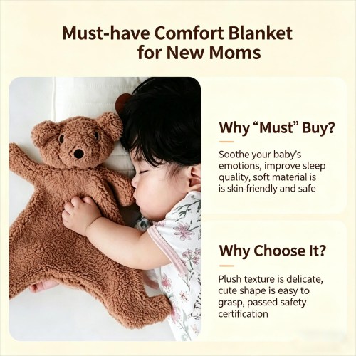 Kenya New Mom Essential: Teddy Plush Soothing Towel for 0-3Y Baby | Healthy Material | Sleep Lullaby Toy