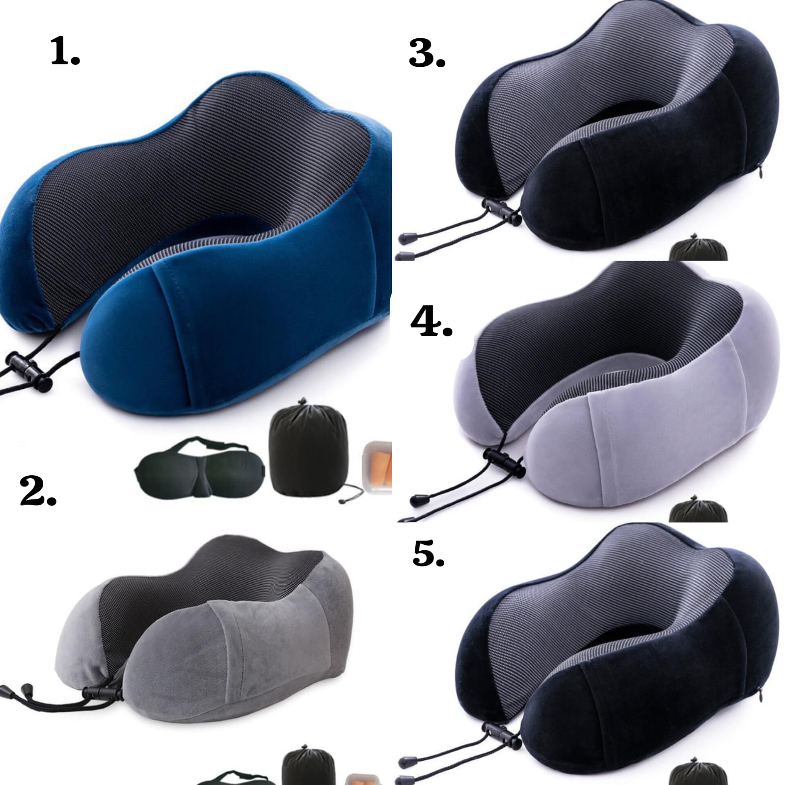 4 in 1 Microfiber Travel neck pillow*Comes with ;
✔️ eye mask to block out the light.
✔️storage bag to store your pillow.
✔️Ear plugs to dampen the sound to create a comfortable sleep.
The neck pillow