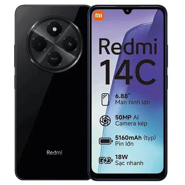 XIAOMI Redmi 14C 128GB ROM+6GB Ram 50MP AI Dual Camera Immersive 6.88" UHD Display Upto 120Hz Refresh Rate Dual Sim 5160mAh (typ) Battery Elegant glass back cover Smart Phone