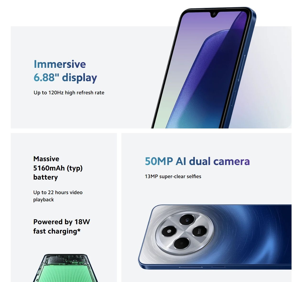 XIAOMI Redmi 14C 128GB ROM+ 4GB RAM 50MP AI Dual Camera Immersive 6.88" UHD Display Upto 120Hz Refresh Rate Dual Sim 5160mAh (typ) Battery Elegant glass back cover Smart Phone