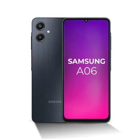 Brand New Samsung A06: 4GB RAM, up to 64GB storage, 6.7″ HD+ display, Helio G85 CPU, 50MP dual camera, 8MP selfie 5000mAh battery with 25W fast charge, side fingerprint, Android 14, 24 months warrant