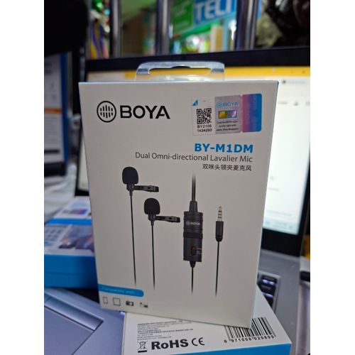 Boya BY-M1DM Dual Lavalier Mic for Two-Person Interviews Podcast Camera Smartphone Recording