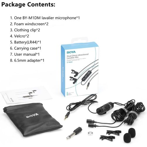 Boya BY-M1DM Dual Lavalier Mic for Two-Person Interviews Podcast Camera Smartphone Recording