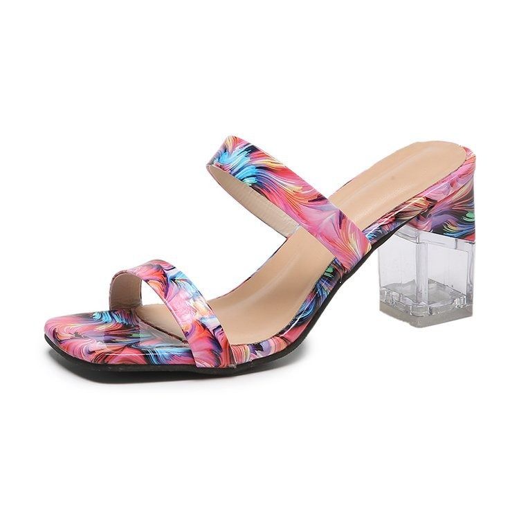 African slippers women 2025 new women's shoes summer square head fish mouth set toe thick heels high heels fashion slippers women wholesale