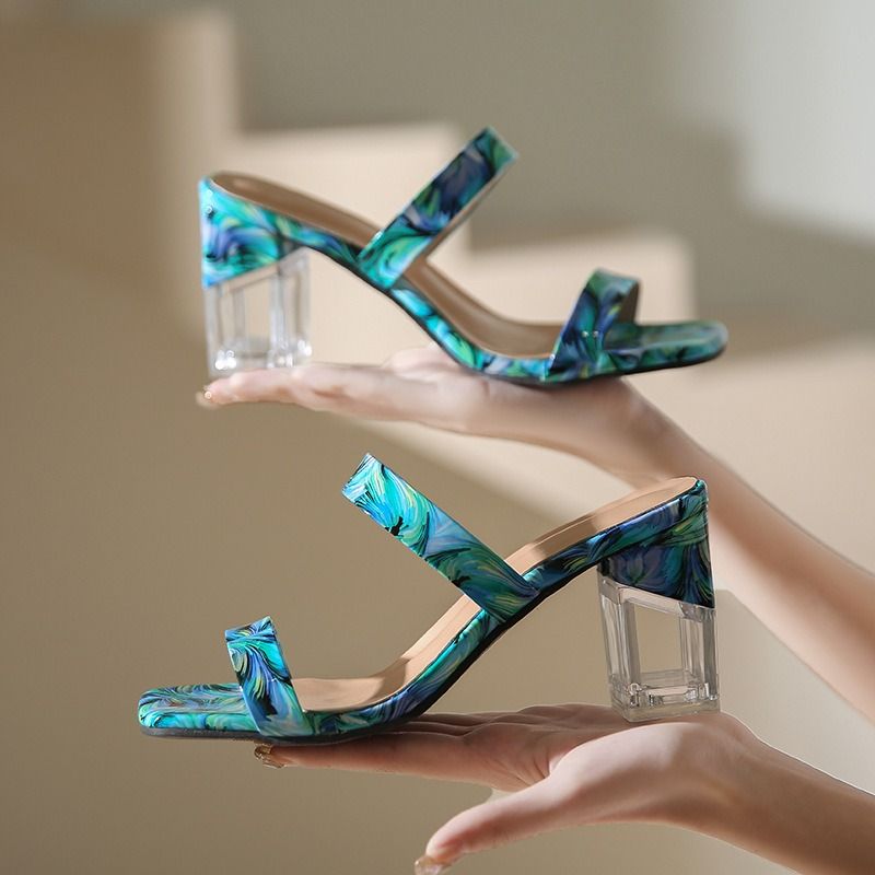 African slippers women 2025 new women's shoes summer square head fish mouth set toe thick heels high heels fashion slippers women wholesale
