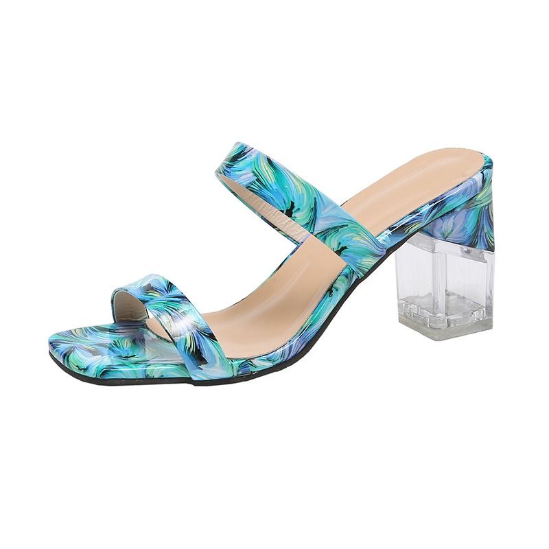 African slippers women 2025 new women's shoes summer square head fish mouth set toe thick heels high heels fashion slippers women wholesale