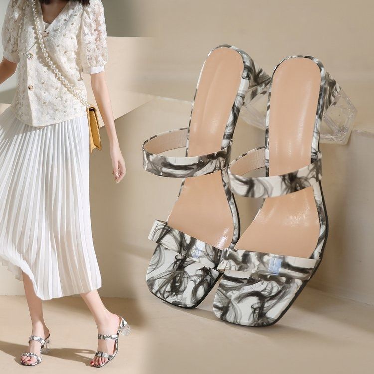 African slippers women 2025 new women's shoes summer square head fish mouth set toe thick heels high heels fashion slippers women wholesale