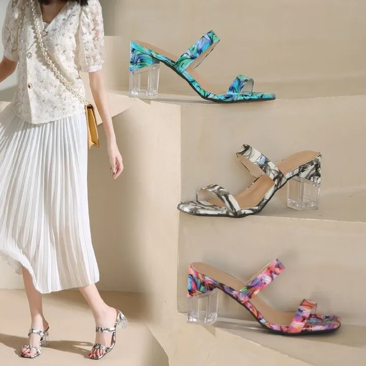 African slippers women 2025 new women's shoes summer square head fish mouth set toe thick heels high heels fashion slippers women wholesale