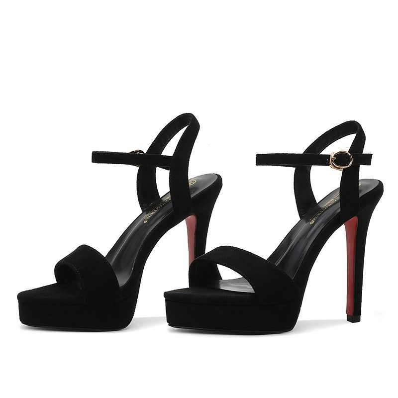Cross-border 2025 new cross-border e-commerce foreign trade women's shoes high heels 12cm thin heel waterproof platform sandals Women's night work shoes thin heel waterproof platform hollow-cut single