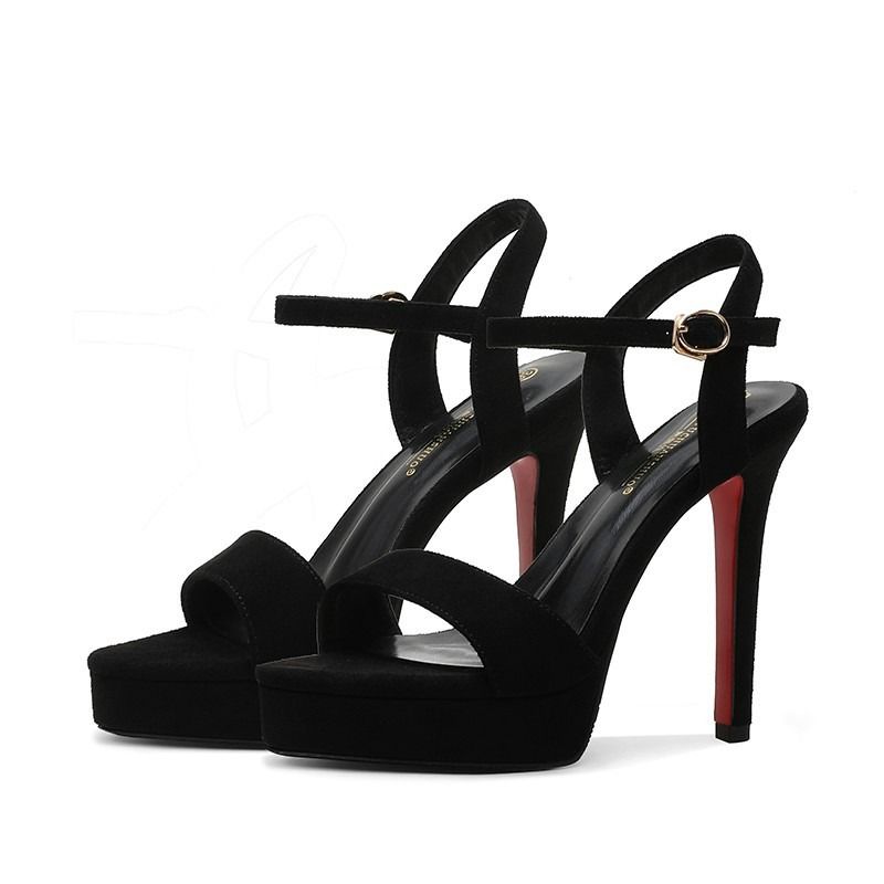 Cross-border 2025 new cross-border e-commerce foreign trade women's shoes high heels 12cm thin heel waterproof platform sandals Women's night work shoes thin heel waterproof platform hollow-cut single