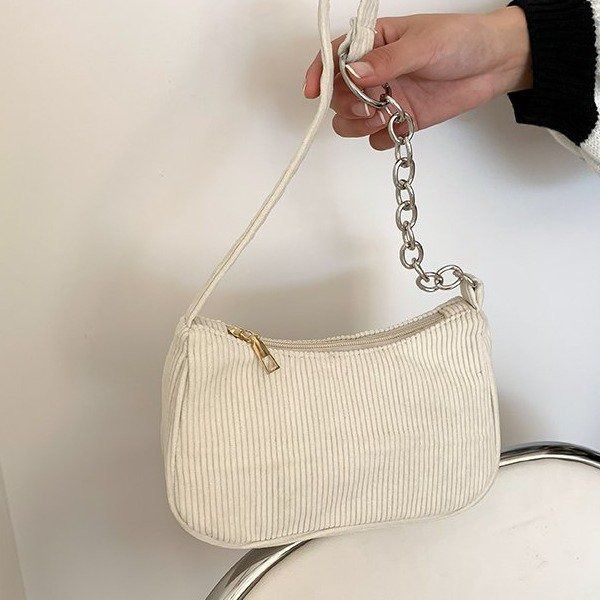2025 Autumn/winter new portable small square bag plush single shoulder fashion retro corduroy underarm baguette bag daily with handbag