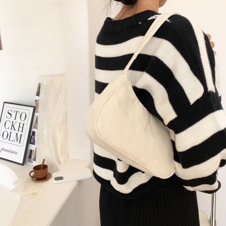 2025 Autumn/winter new portable small square bag plush single shoulder fashion retro corduroy underarm baguette bag daily with handbag