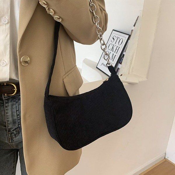 2025 Autumn/winter new portable small square bag plush single shoulder fashion retro corduroy underarm baguette bag daily with handbag