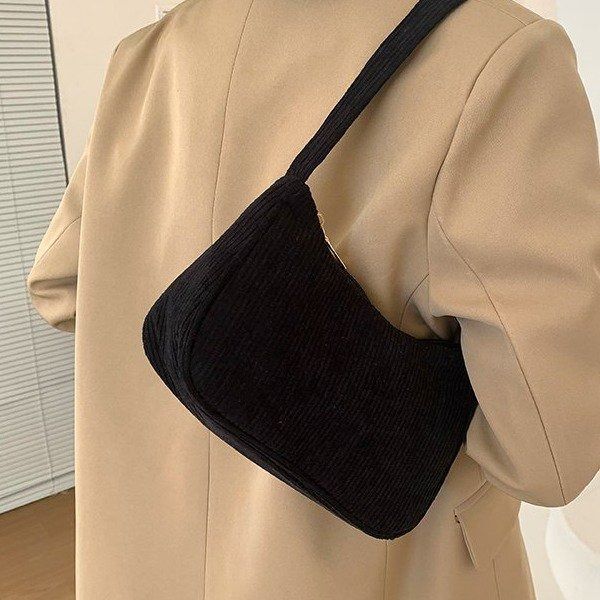 2025 Autumn/winter new portable small square bag plush single shoulder fashion retro corduroy underarm baguette bag daily with handbag