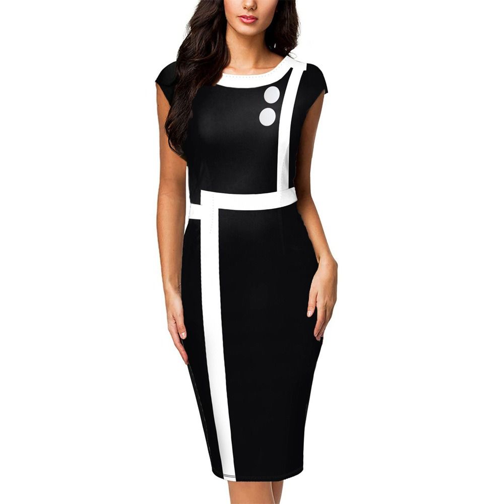 2025 new European station Amazon women Europe and the United States round neck button color slim-fit long pencil commuter dress