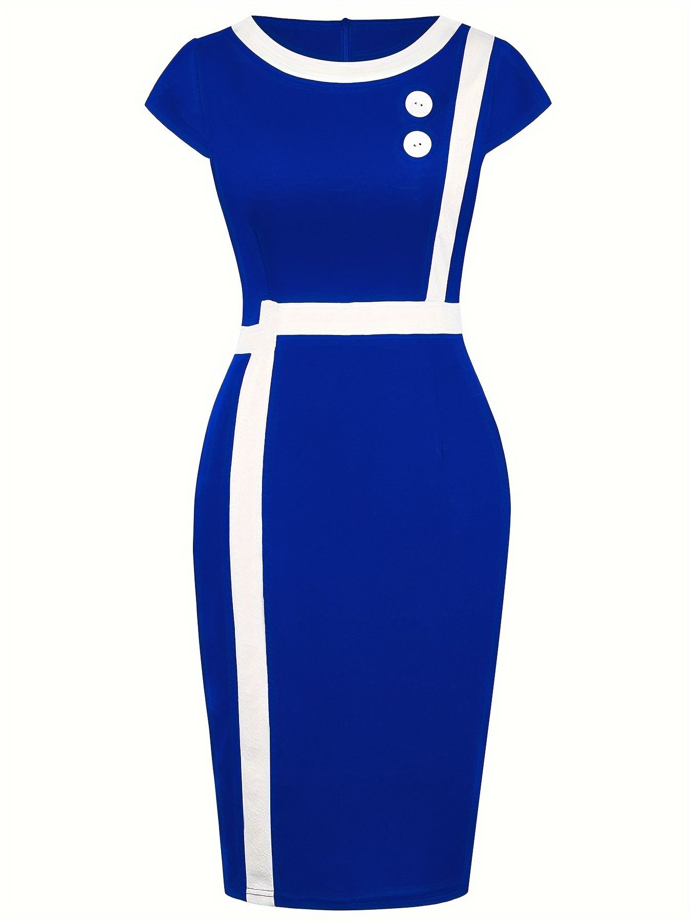 2025 new European station Amazon women Europe and the United States round neck button color slim-fit long pencil commuter dress