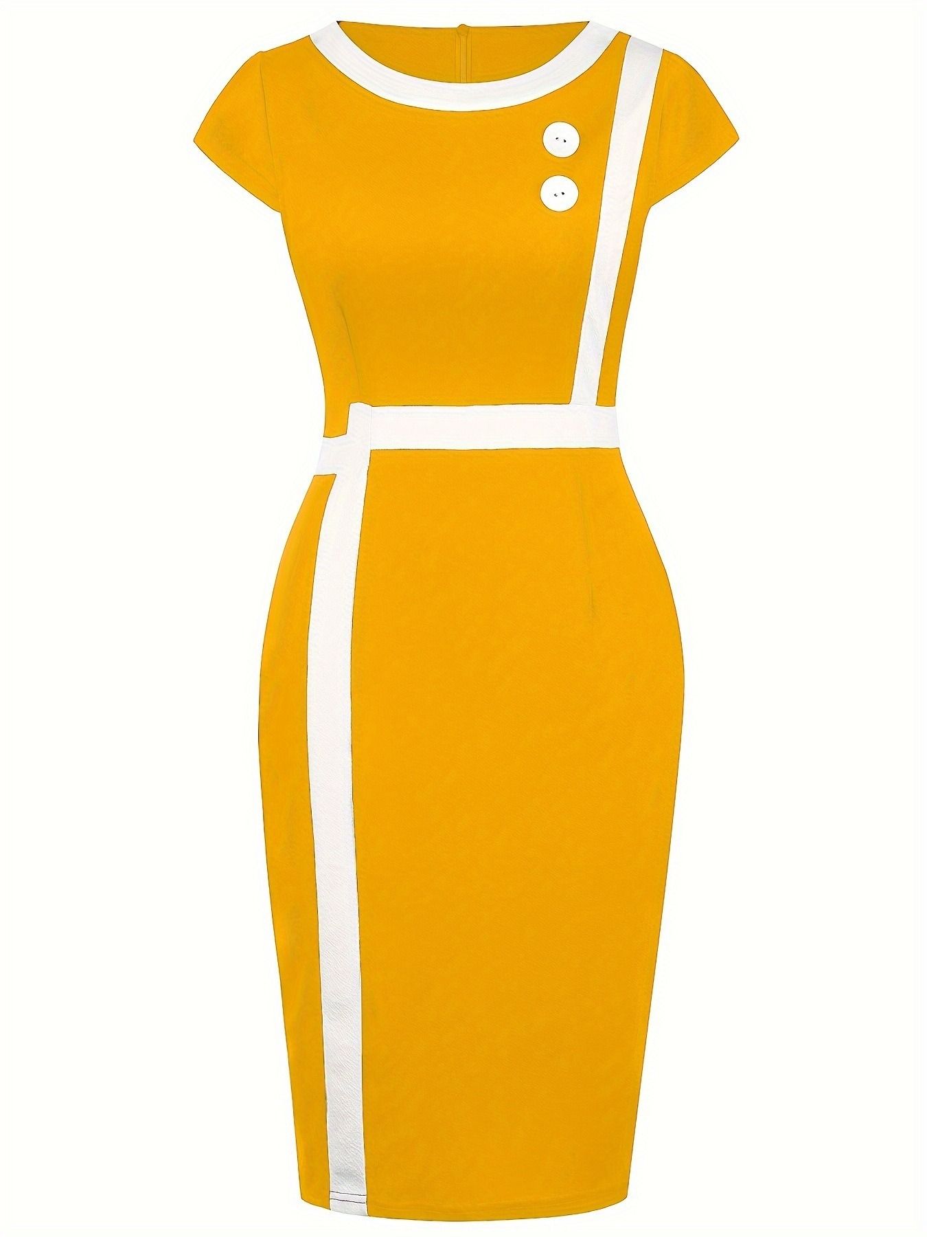 2025 new European station Amazon women Europe and the United States round neck button color slim-fit long pencil commuter dress