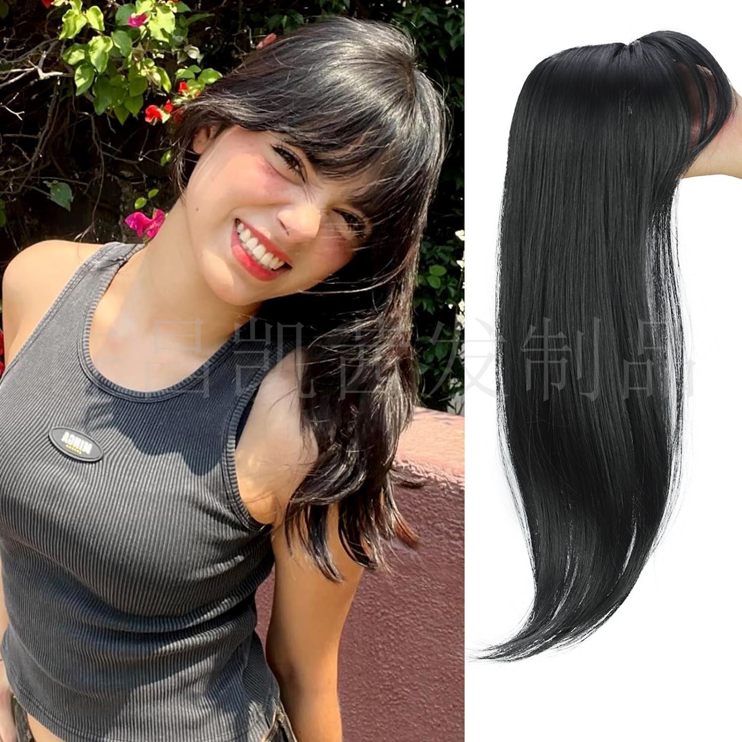 Africa new wig patch top foreign trade chemical fiber hair block eight-figure bangs long curly hair women without trace patch