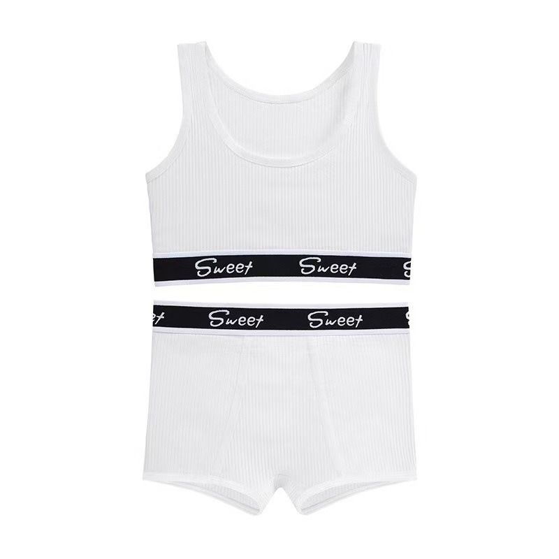 2025 Africa new European and American spice girls fitness pure cotton ladies underwear wide edge letter sports vest mid-waist boxers gathered breathable on top of the beauty back bra set