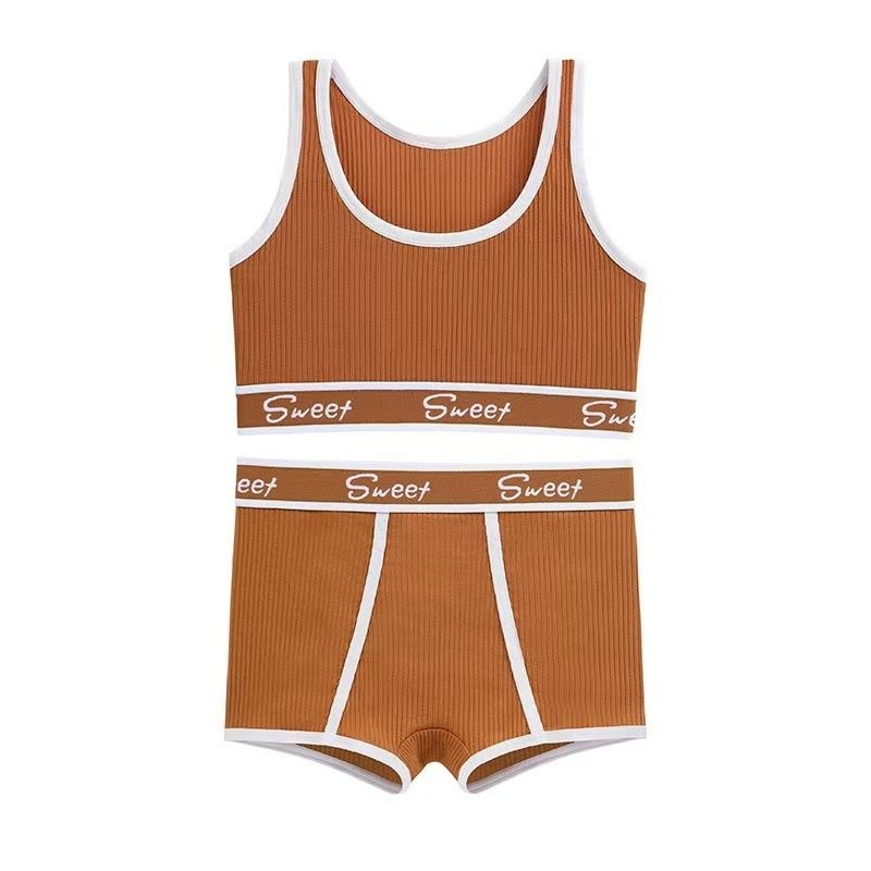 2025 Africa new European and American spice girls fitness pure cotton ladies underwear wide edge letter sports vest mid-waist boxers gathered breathable on top of the beauty back bra set