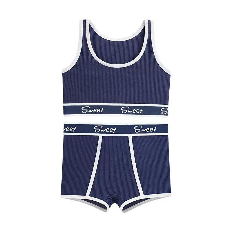 2025 Africa new European and American spice girls fitness pure cotton ladies underwear wide edge letter sports vest mid-waist boxers gathered breathable on top of the beauty back bra set