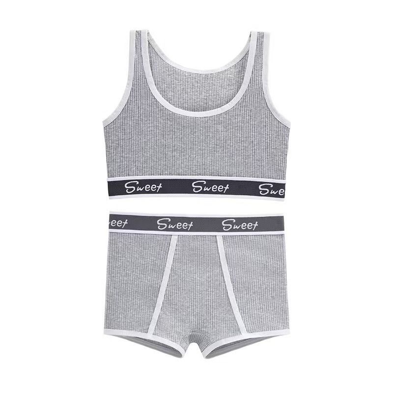 2025 Africa new European and American spice girls fitness pure cotton ladies underwear wide edge letter sports vest mid-waist boxers gathered breathable on top of the beauty back bra set