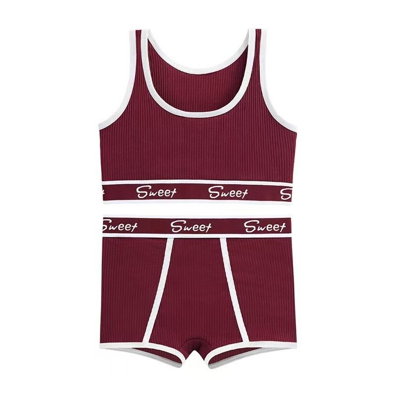 2025 Africa new European and American spice girls fitness pure cotton ladies underwear wide edge letter sports vest mid-waist boxers gathered breathable on top of the beauty back bra set