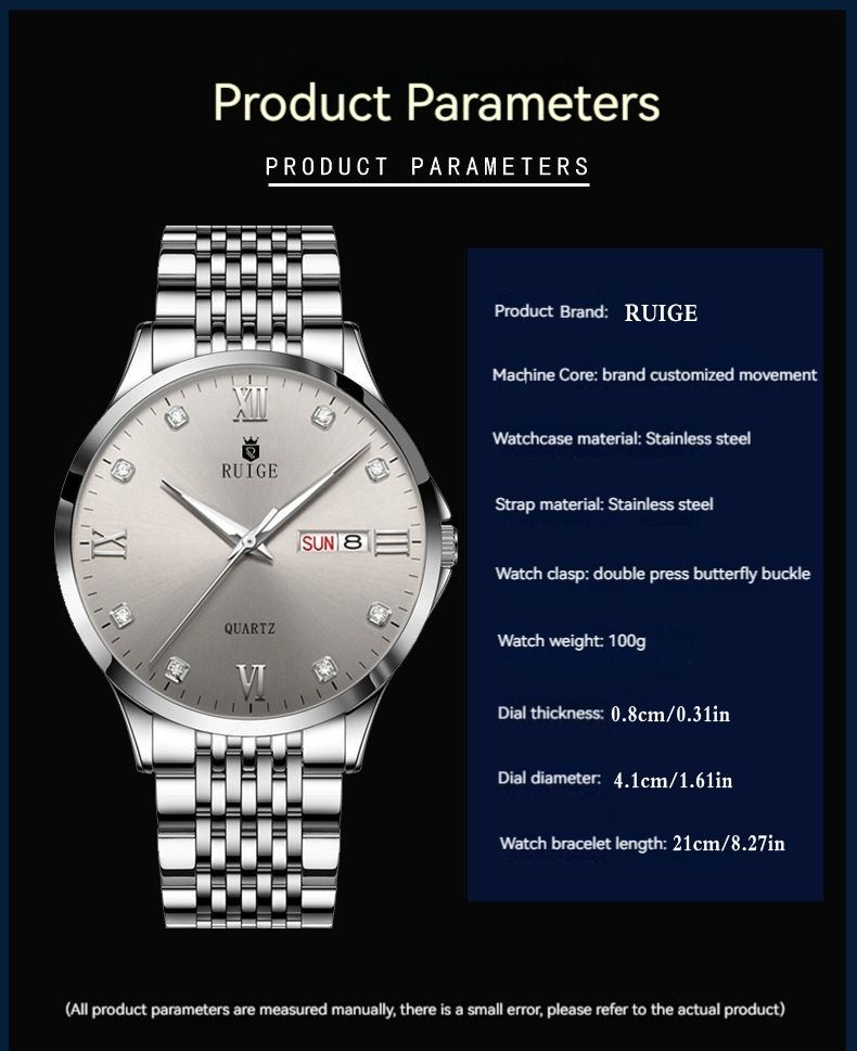 2025 Africa Europe America High-grade Handsome Men's Watch High Quality RUIGE brand Ultra-thin Watch Waterproof Luminous Calendar Korean Quartz Watch Shake Sonic Sell Through Explosive Sport Watch