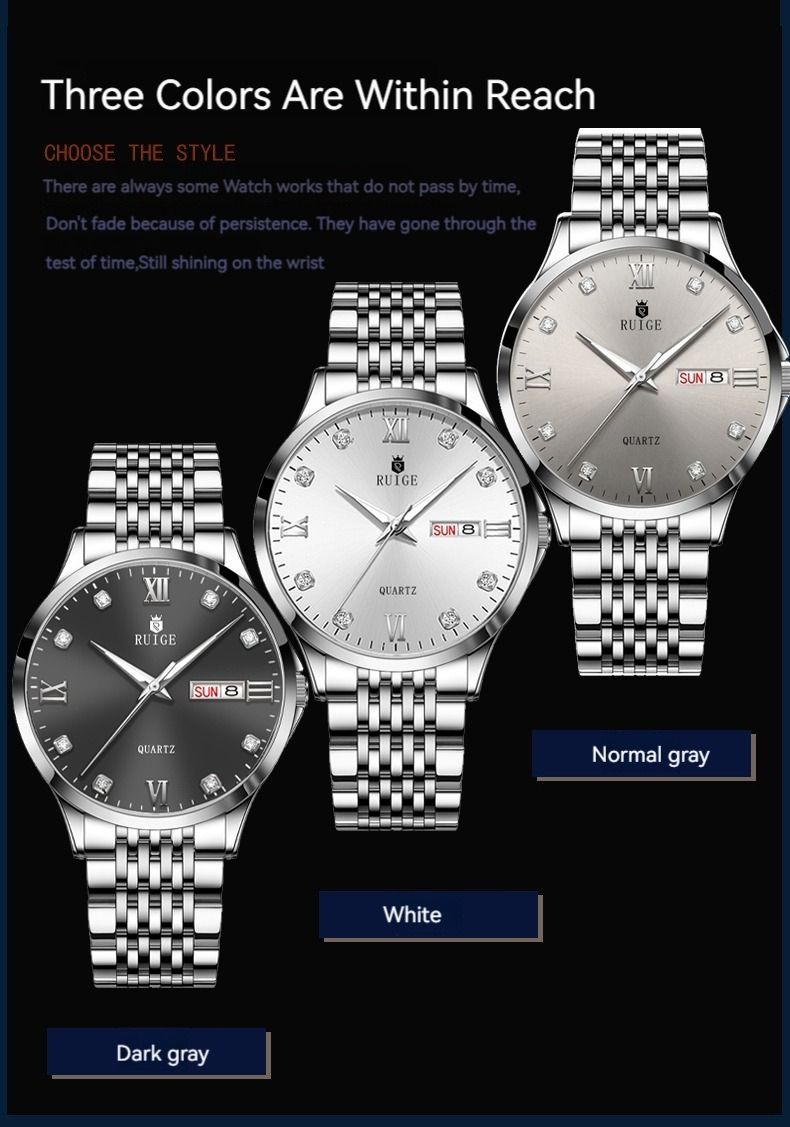 2025 Africa Europe America High-grade Handsome Men's Watch High Quality RUIGE brand Ultra-thin Watch Waterproof Luminous Calendar Korean Quartz Watch Shake Sonic Sell Through Explosive Sport Watch