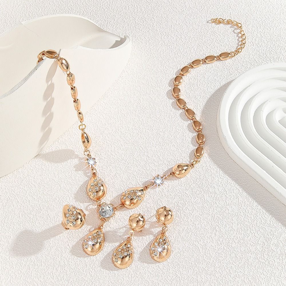 Hot Gold Zinc Alloy Inlaid 2025 Africa Europe America White Rhinestone Metal 8-figure Necklace Earrings Rhinestone Metal Ieopard Head Necklace Earrings Water Drop Necklace Earrings Set Women's Jewelry