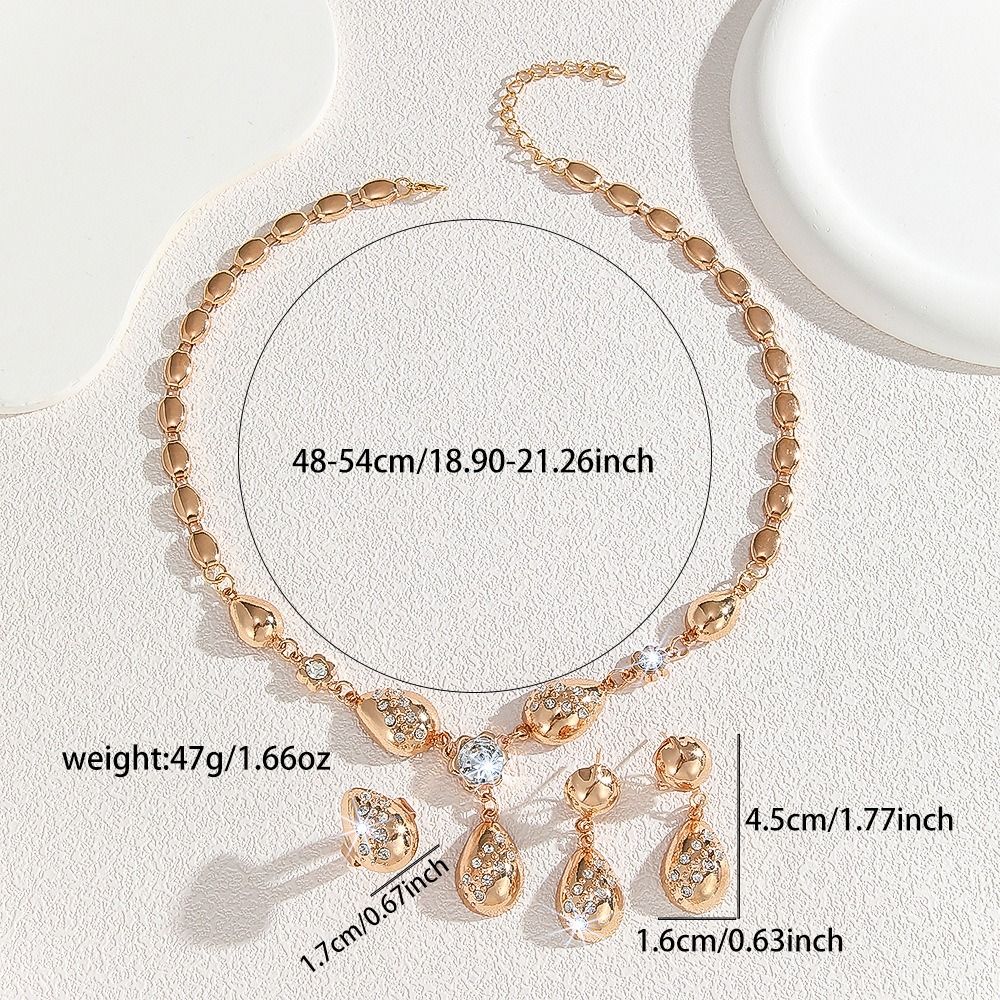 Hot Gold Zinc Alloy Inlaid 2025 Africa Europe America White Rhinestone Metal 8-figure Necklace Earrings Rhinestone Metal Ieopard Head Necklace Earrings Water Drop Necklace Earrings Set Women's Jewelry