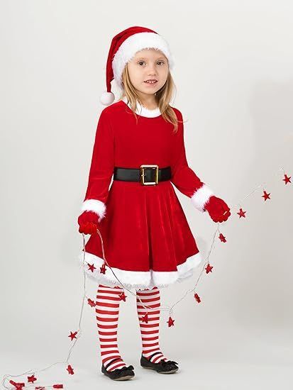 African European American 2025 New Christmas Clothing Santa Claus Girl Dress for Children Mrs. Claus Costume Stage Wear Christmas Tree Dress Long-sleeved Dress Christmas Stage Performance Clothing