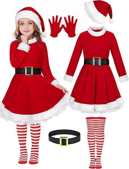 African European American 2025 New Christmas Clothing Santa Claus Girl Dress for Children Mrs. Claus Costume Stage Wear Christmas Tree Dress Long-sleeved Dress Christmas Stage Performance Clothing