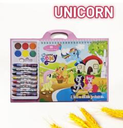 Kids painting book. Crayons gouache painting book set