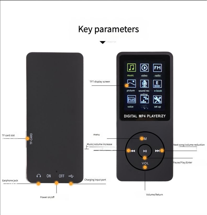 MP3 Music Player Bluetooth MP4 Music Player Portable Walkman Student 1.8 Inch Insert Card MP3 Player