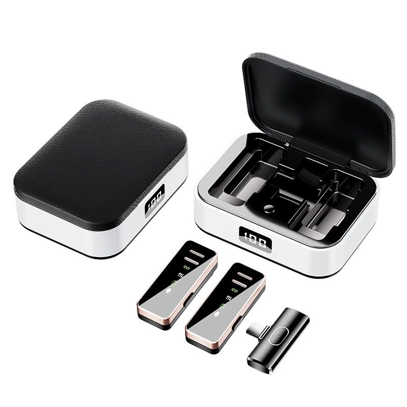 Microphone Wireless Mobile Live Broadcast Denoise Microphone with Charging Compartment Collar Clip Microphones Mini Portable Microphone