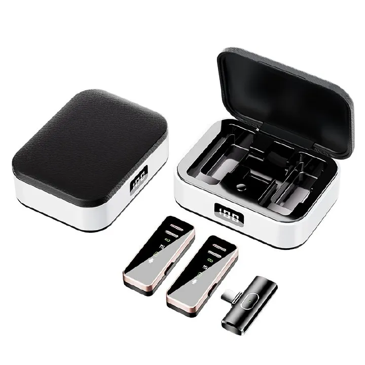 Microphone Wireless Mobile Live Broadcast Denoise Microphone with Charging Compartment Collar Clip Microphones Mini Portable Microphone